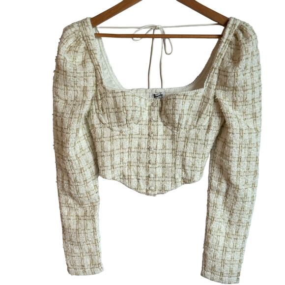 Rumored Charlotte Tweed Bustier Top White Gold Pearl Shimmer Size Small NWT - Picture 1 of 14
